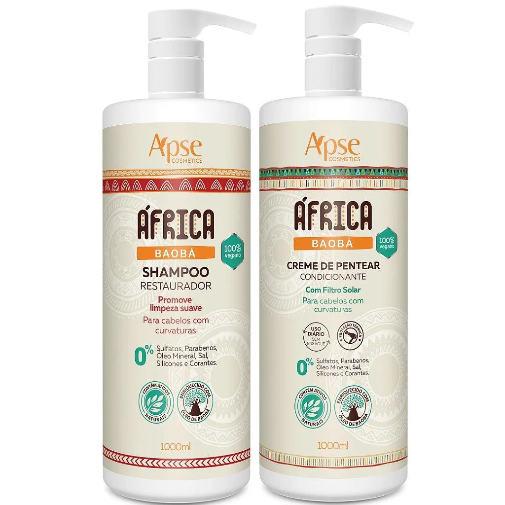 KIT SHAMPOO 1L E CREME DE PENTEAR 1L AFRICA BAOBá APSE COSMéTICS