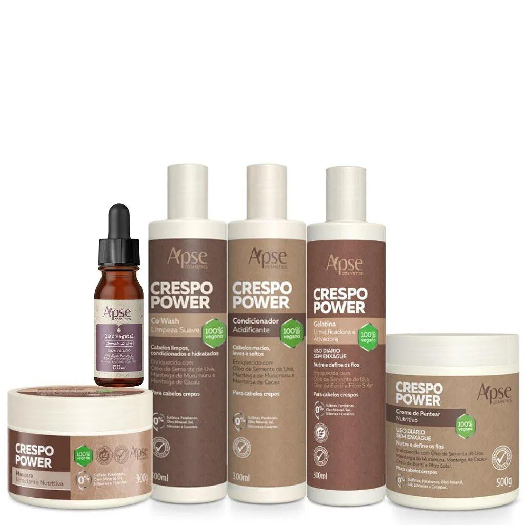 KIT TRATAMENTO COMPLETO VEGANO CRESPO POWER APSE COSMéTICS - 6 ITENS
