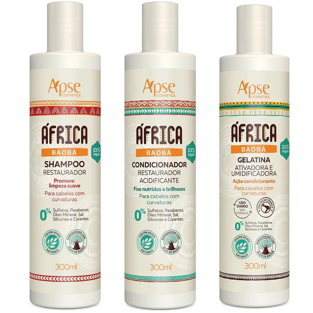APSE ÁFRICA BAOBá SHAMPOO E CONDICIONADOR E GELATINA