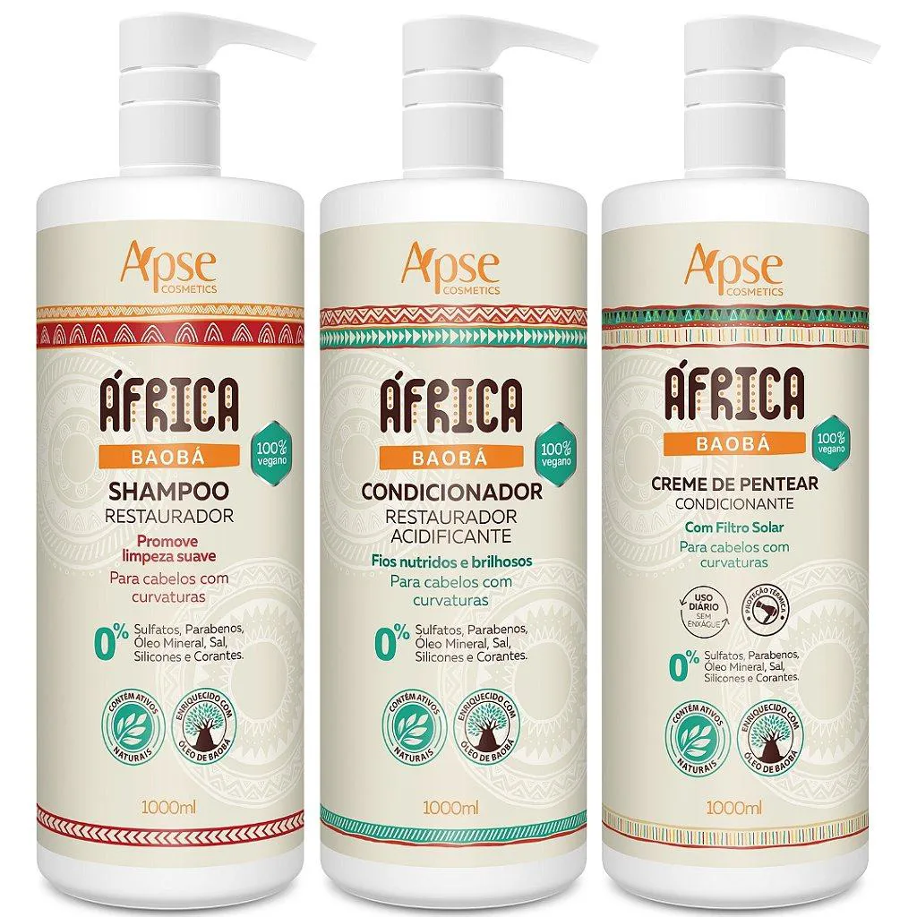 APSE ÁFRICA BAOBá SHAMPOO 1 L E CONDICIONADOR 1 L E CREME DE PENTEAR 1 L