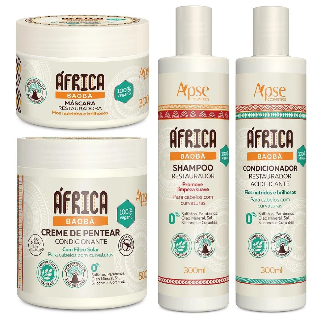 APSE ÁFRICA BAOBá SHAMPOO E COND E CREME PENTEAR E MáSCARA
