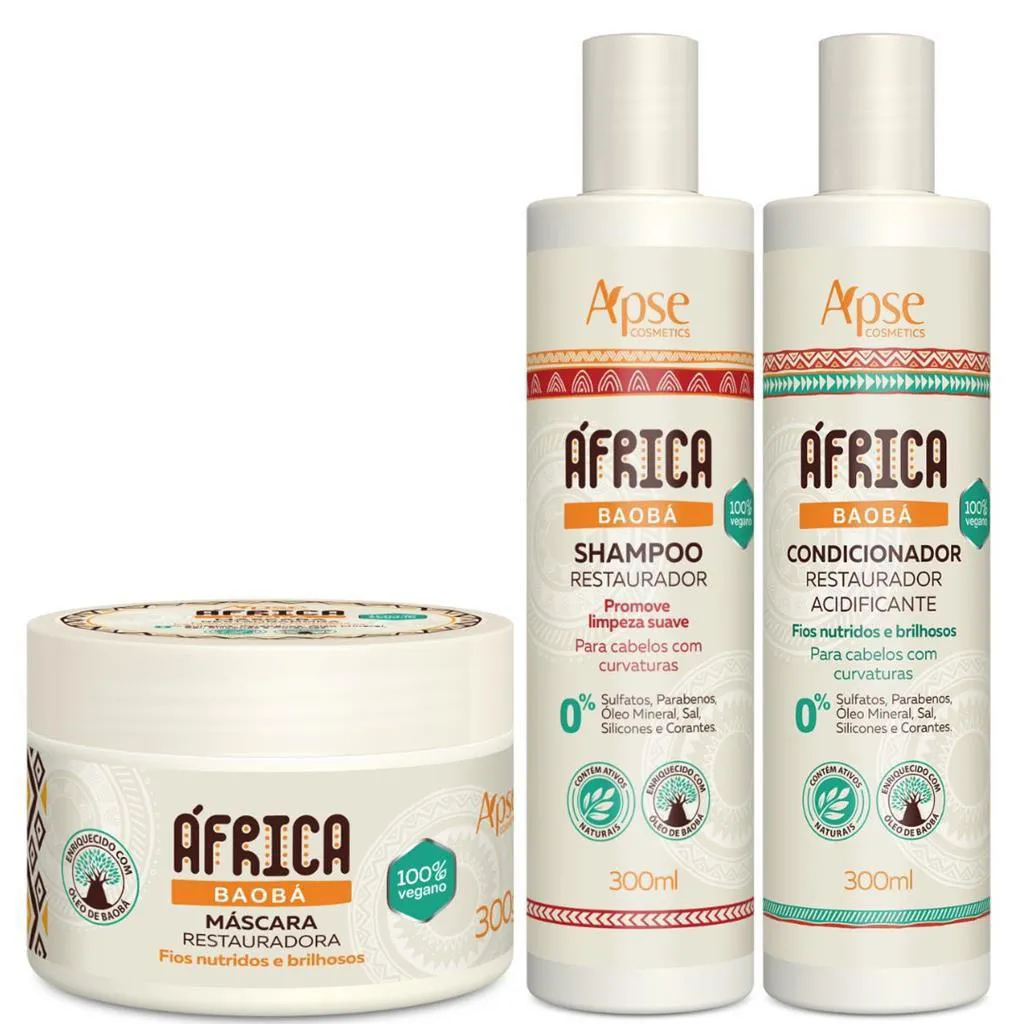 KIT APSE ÁFRICA BAOBá SHAMPOO CONDICIONADOR E MáSCARA RESTAURADORA - 3 ITENS