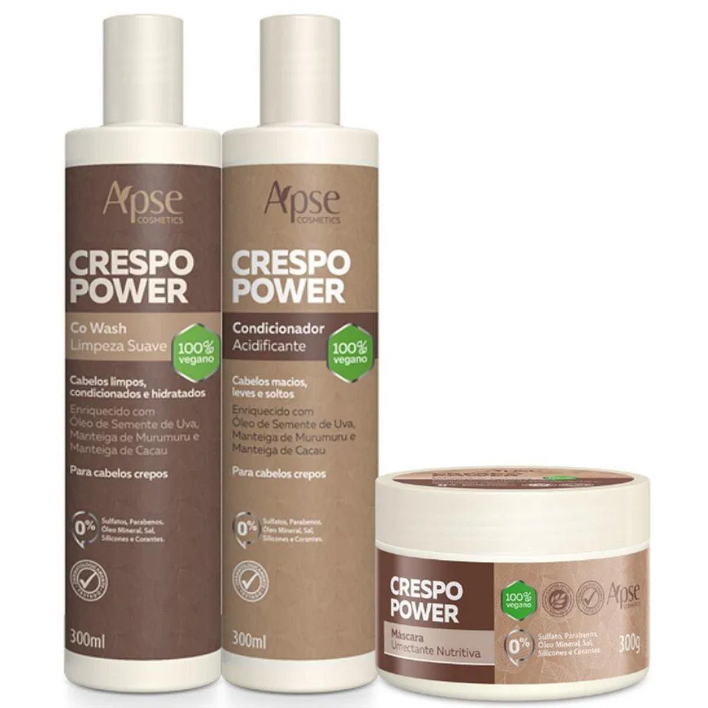 KIT CRESPO POWER CO WASH, CONDICIONADOR E MáSCARA CAPILAR APSE COSMéTICS - 3 ITENS