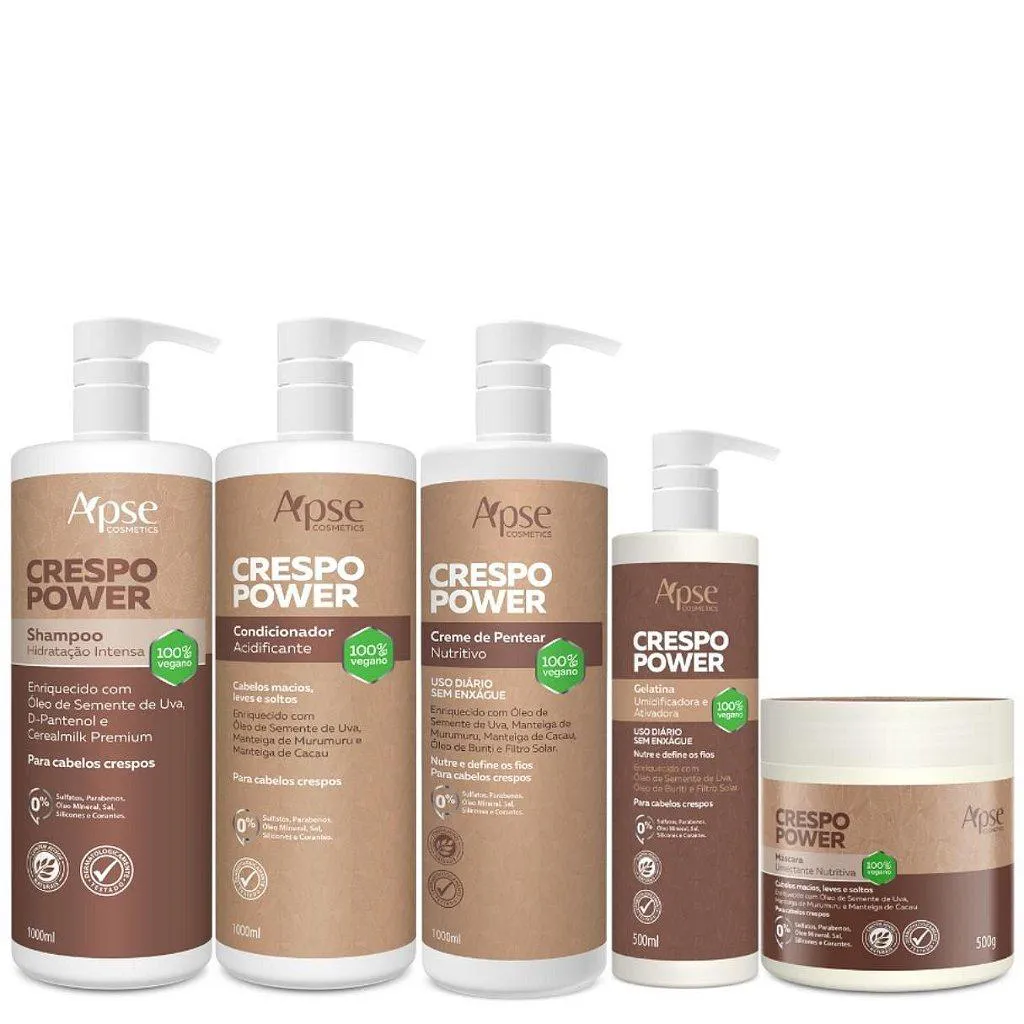 KIT CRESPO POWER TRATAMENTO CAPILAR APSE COSMéTICS - 5 ITENS