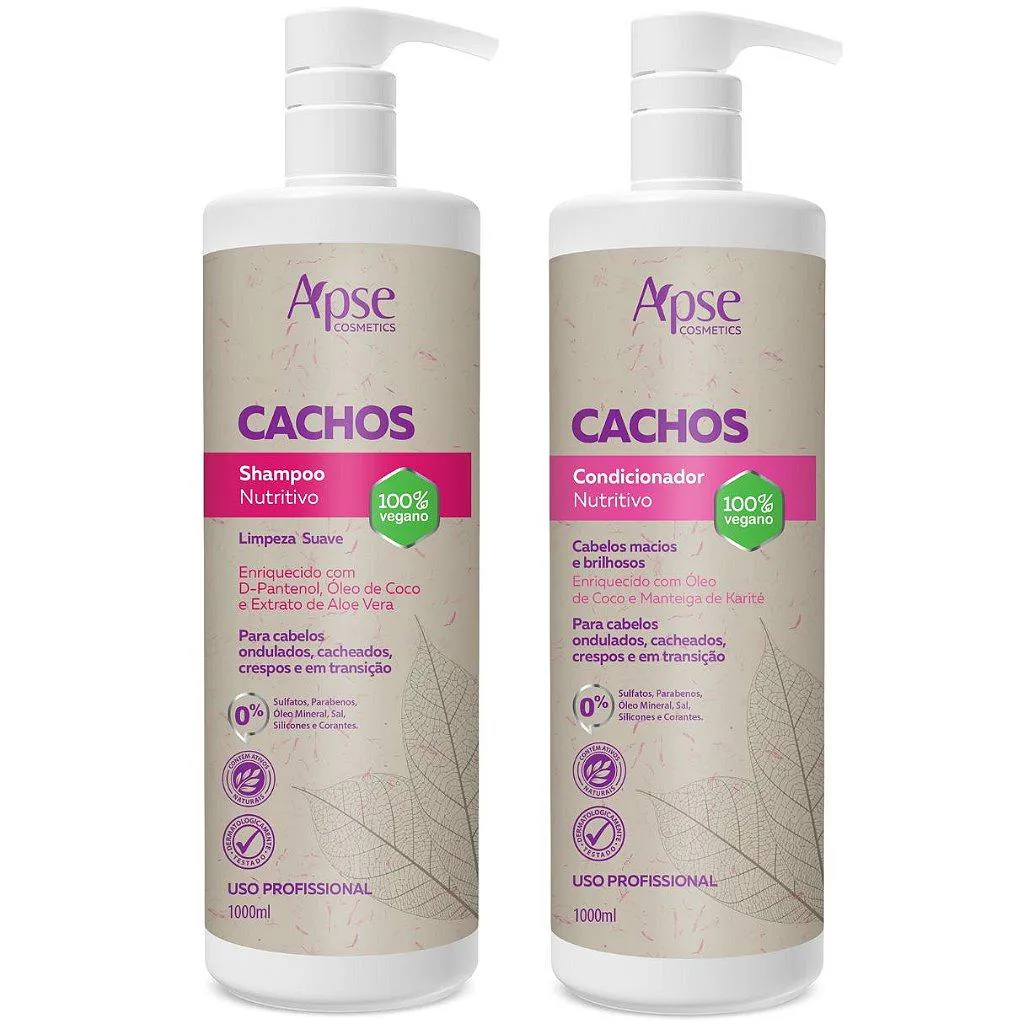 KIT CACHOS SHAMPOO 1000 ML E CONDICIONADOR 1000ML APSE COSMéTICS - 2 ITENS