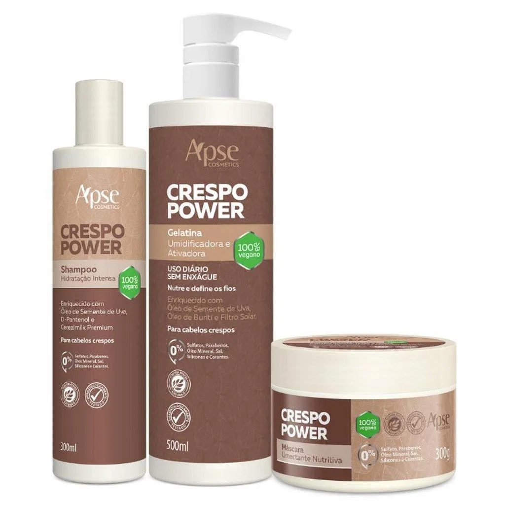 KIT CRESPO POWER COM SHAMPO, MáSCARA E GELATINA APSE COSMéTICS - 3 ITENS