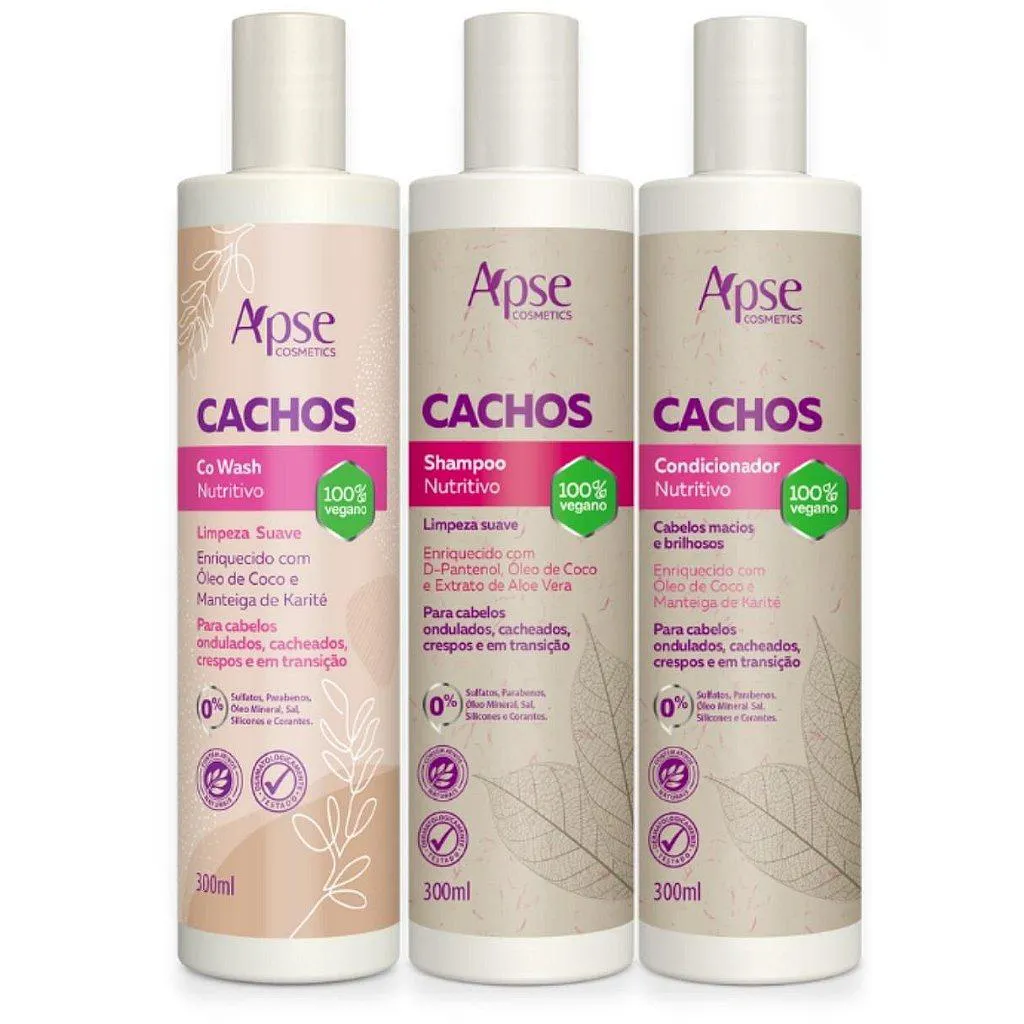 KIT CACHOS SHAMPOO, CONDICIONADOR E CO WASH APSE COSMéTICS - 3 ITENS