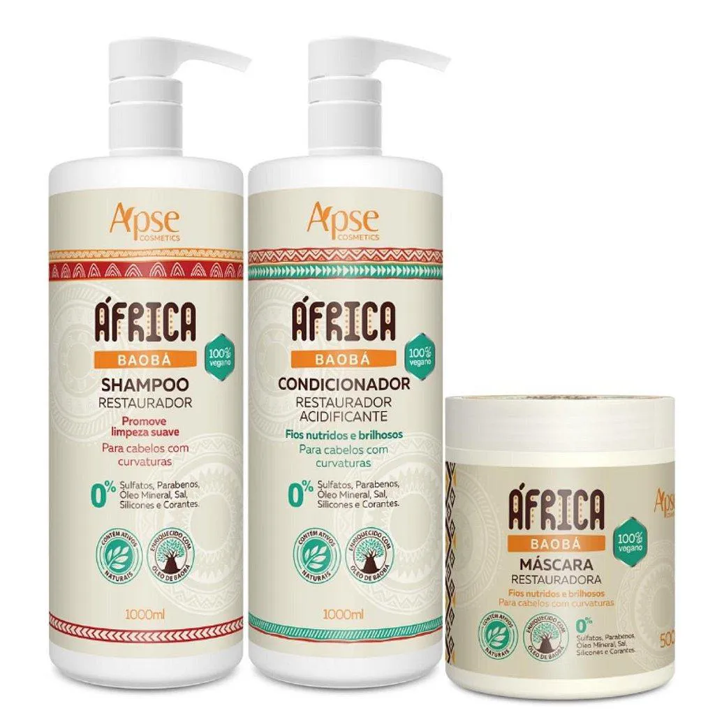 KIT APSE ÁFRICA BAOBá SHAMPOO, CONDICIONADOR E MáSCARA RESTAURADORA - 3 ITENS