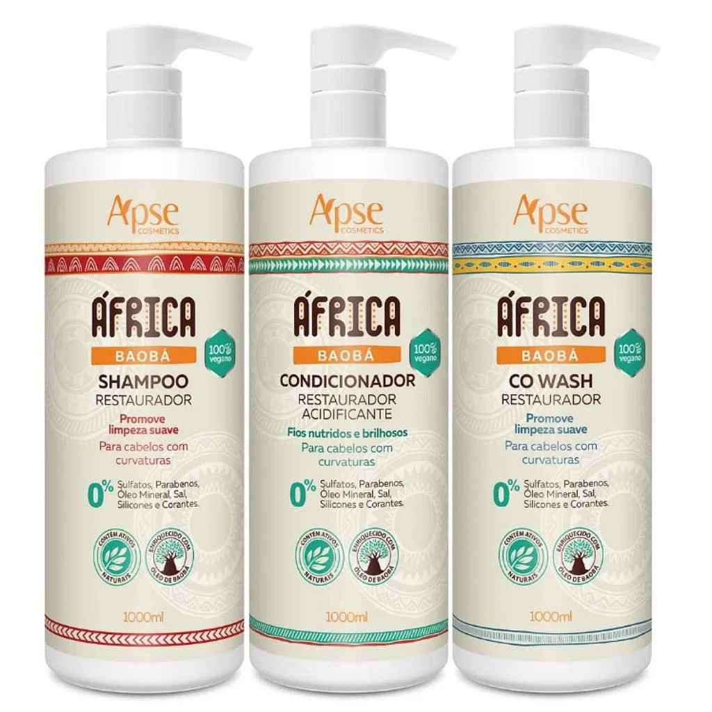KIT ÁFRICA BAOBá SHAMPOO CONDICIONADOR E CO WASH CACHOS APSE
