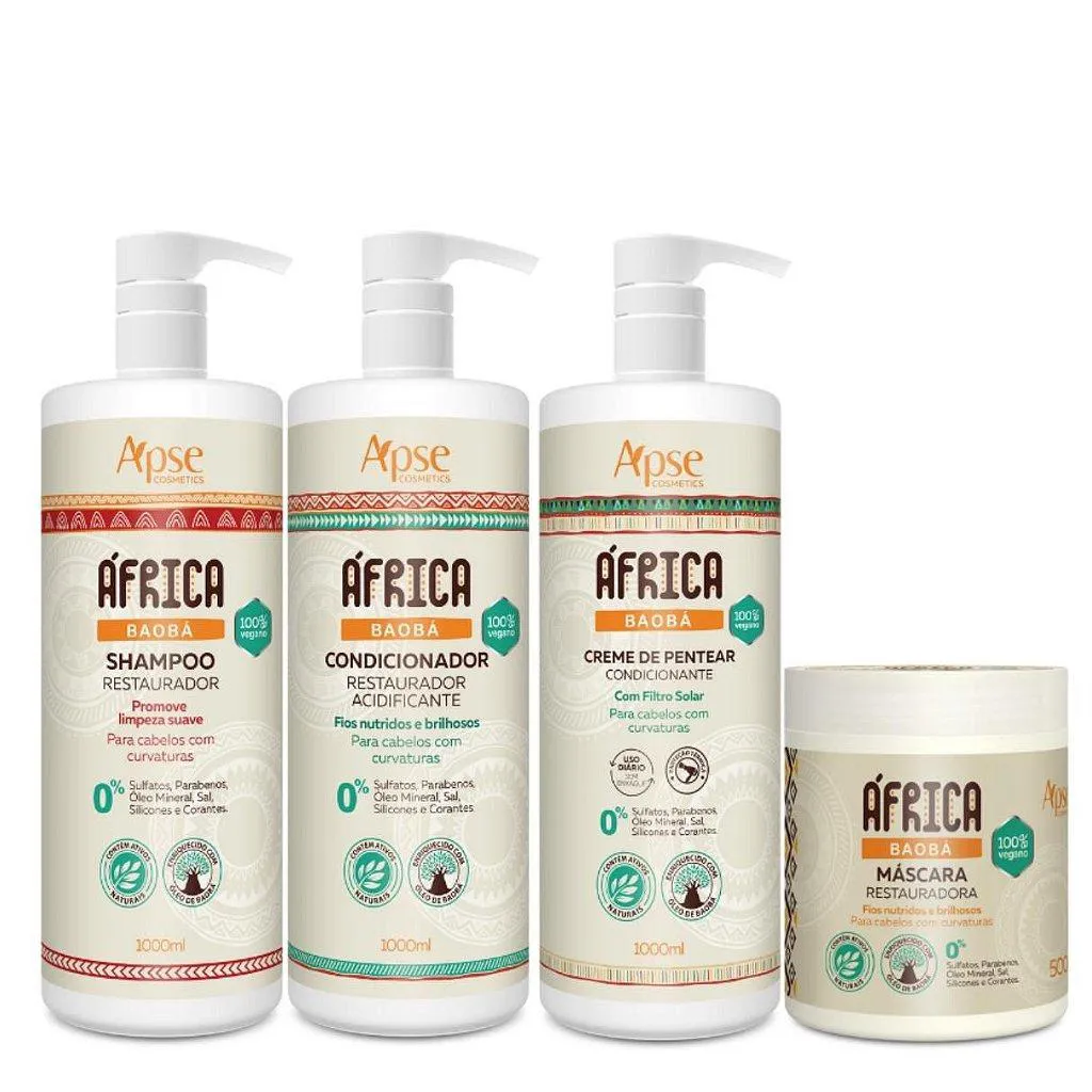 KIT RESTAURADOR PROFISSIONAL ÁFRICA BAOBá APSE COSMéTICS - 4 ITENS