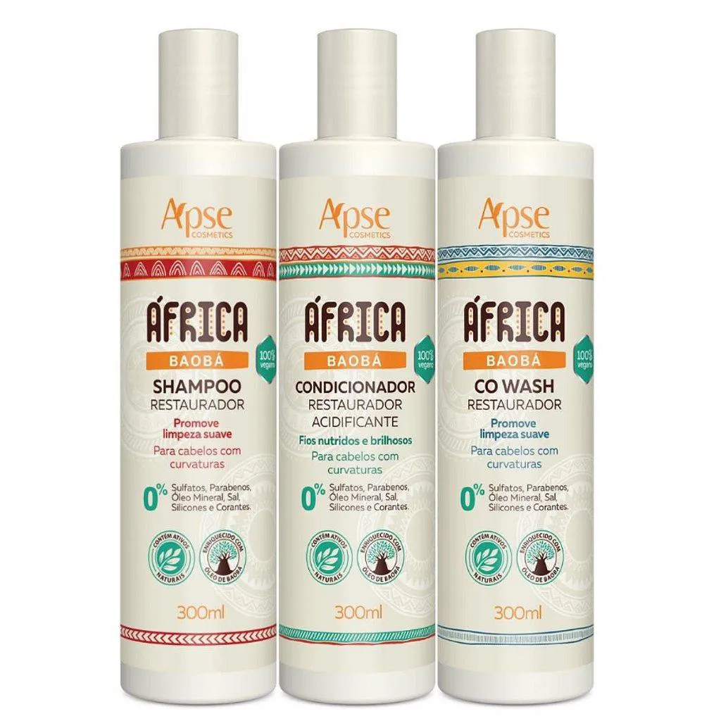 KIT ÁFRICA BAOBá SHAMPOO CONDICIONADOR E CO WASH CACHOS APSE