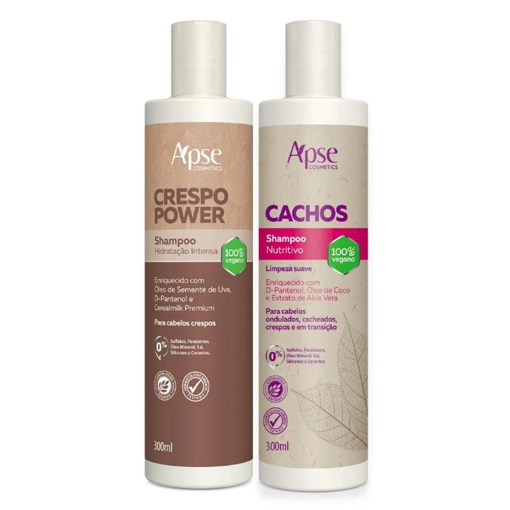 KIT SHAMPOO CRESPO POWER E CACHOS 300ML CADA APSE COSMéTICS - 2 ITENS