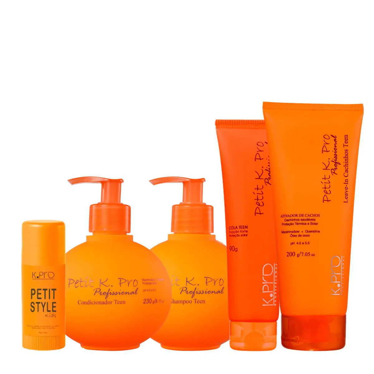 KIT K.PRO PROFISSIONAL PETIT TEEN SHAMPOO CONDICIONADOR POMADA ATIVADOR E CERA BASTãO MODELADORA (5 PRODUTOS)