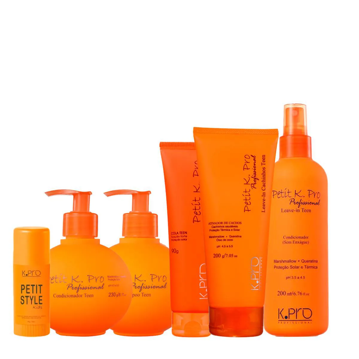 KIT K.PRO PROFISSIONAL PETIT TEEN SHAMPOO CONDICIONADOR POMADA LEAVE-IN ATIVADOR E CERA BASTãO MODELADORA (6 PRODUTOS)