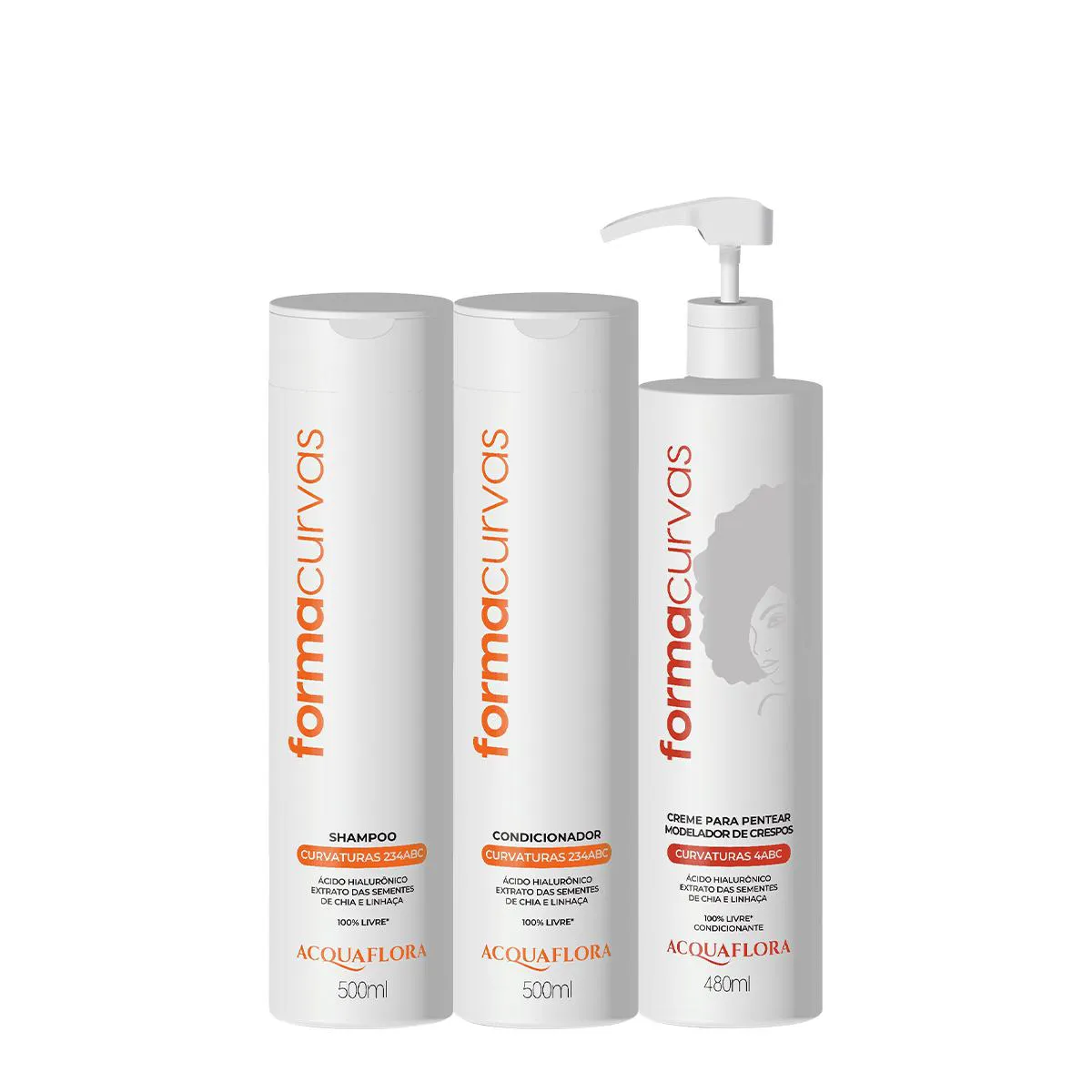 KIT ACQUAFLORA FORMA CURVAS DUO E CREME DE PENTEAR CRESPOS (3 PRODUTOS)