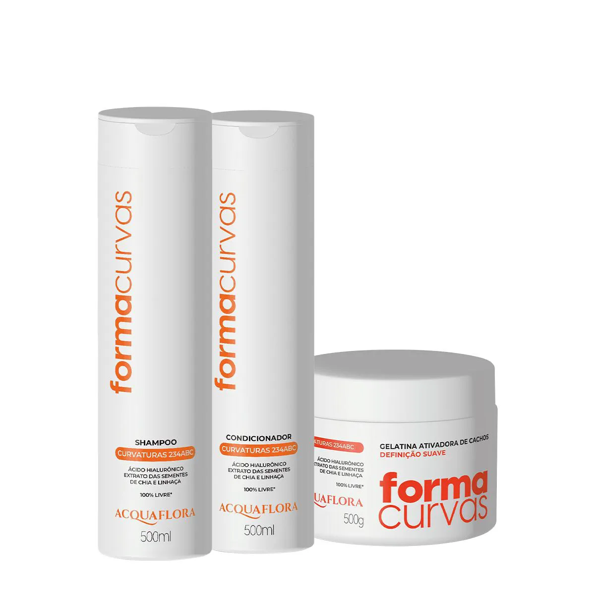KIT ACQUAFLORA FORMA CURVAS SHAMPOO CONDICIONADOR E GELATINA SUAVE (3 PRODUTOS)