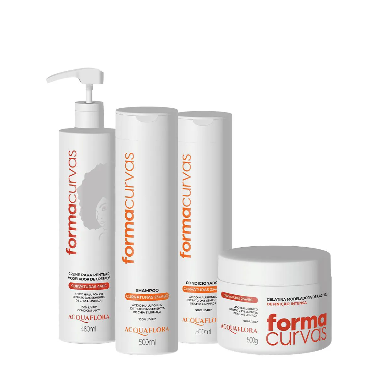 KIT ACQUAFLORA FORMA CURVAS DUO E CREME DE PENTEAR CRESPOS E GELATINA INTENSA (4 PRODUTOS)