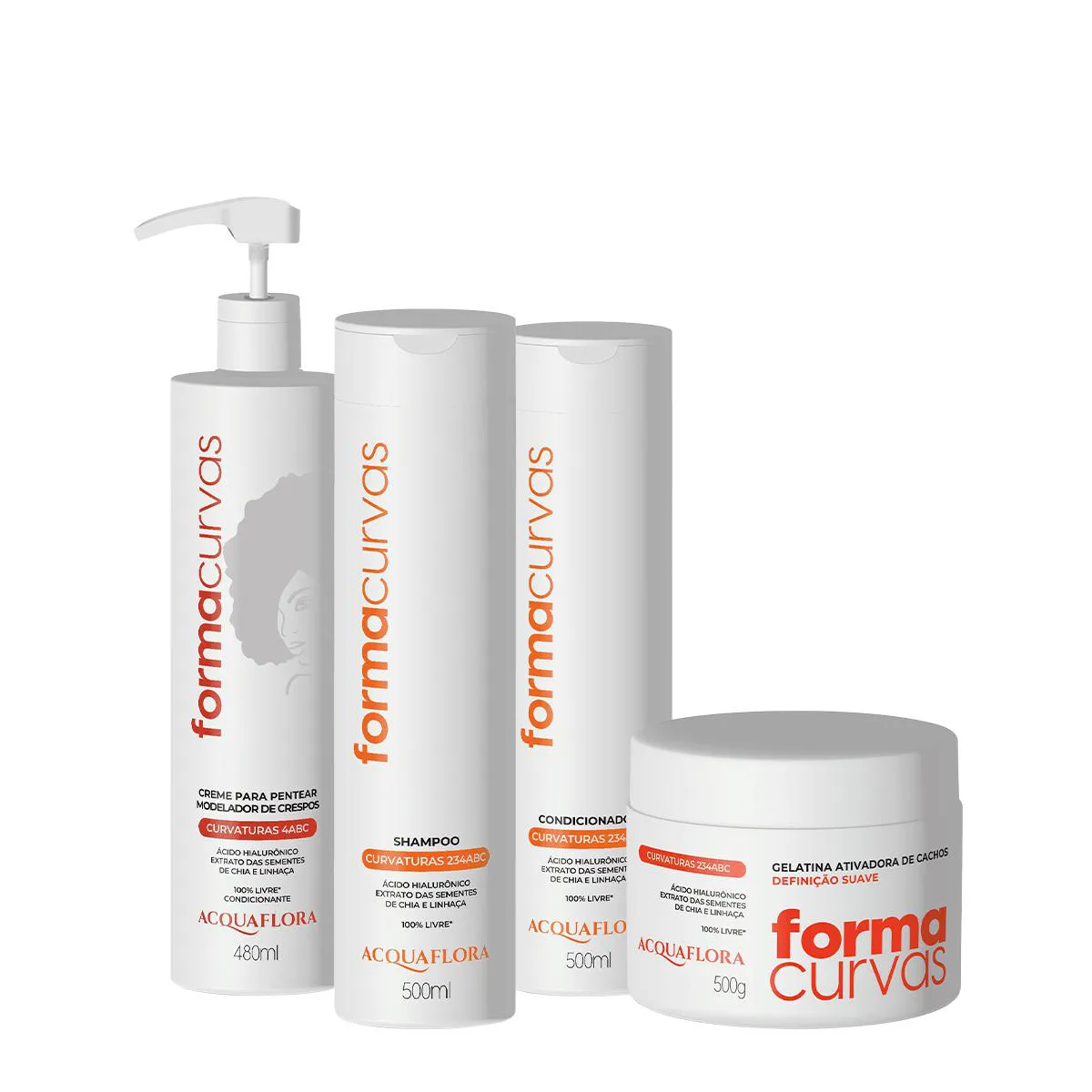 KIT ACQUAFLORA FORMA CURVAS DUO CREME DE PENTEAR CRESPOS E GELATINA SUAVE (4 PRODUTOS)
