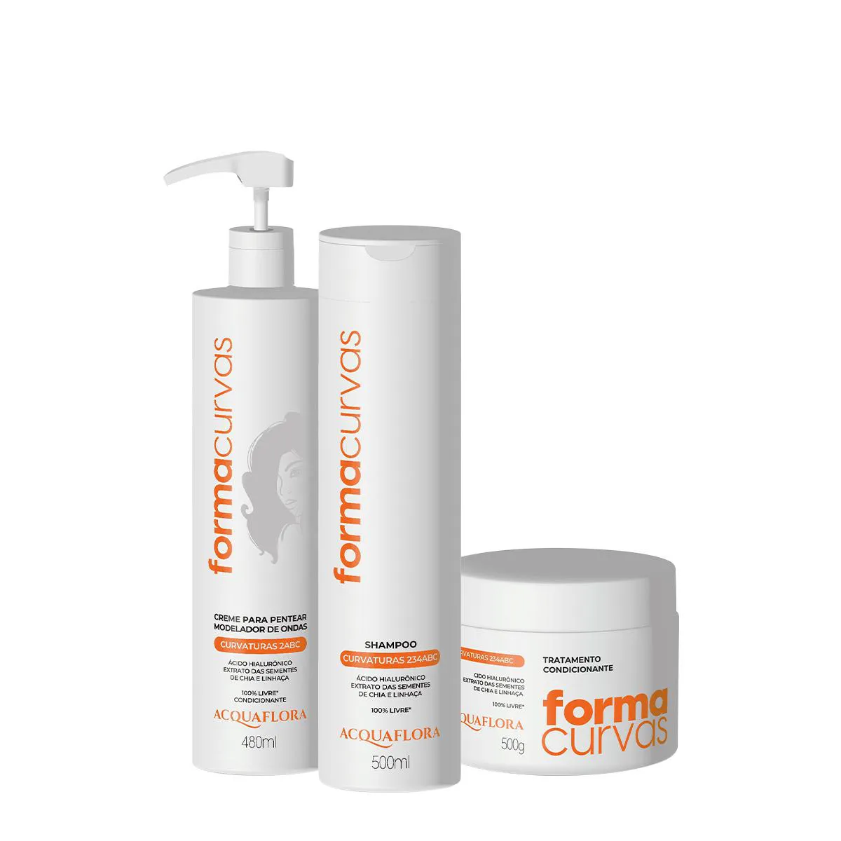 KIT ACQUAFLORA FORMA CURVAS SHAMPOO TRATAMENTO CONDICIONANTE E CREME DE PENTEAR ONDAS  (3 PRODUTOS)
