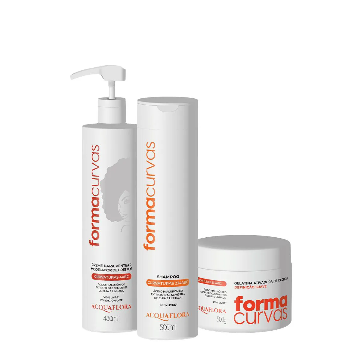 KIT ACQUAFLORA FORMA CURVAS SHAMPOO CREME DE PENTEAR CRESPOS E GELATINA SUAVE (3 PRODUTOS)