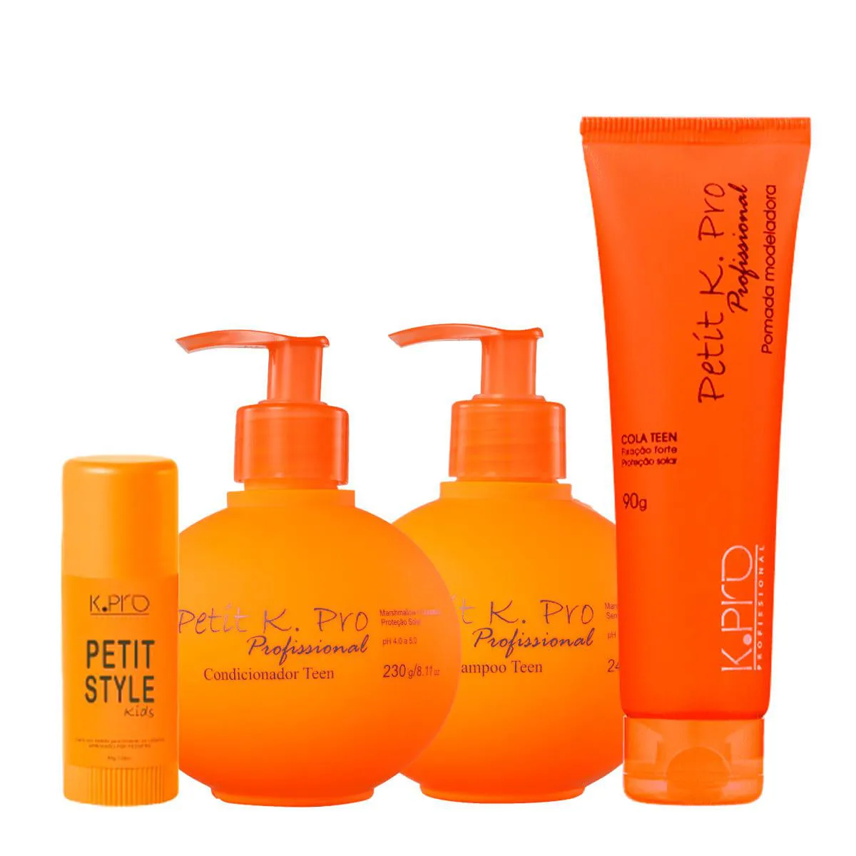 KIT K.PRO PROFISSIONAL PETIT TEEN KIDS SHAMPOO CONDICIONADOR POMADA E CERA BASTãO MODELADORA (4 PRODUTOS)