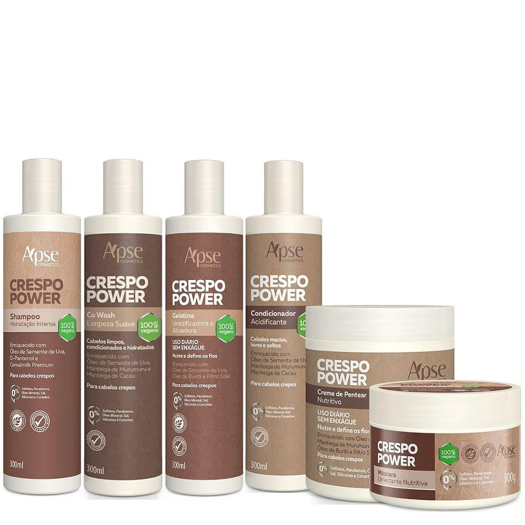 KIT CRESPO POWER SHAMPOO, CO WASH, CONDICIONADOR, GELATINA, MáSCARA E CREME DE PENTEAR - 6 ITENS