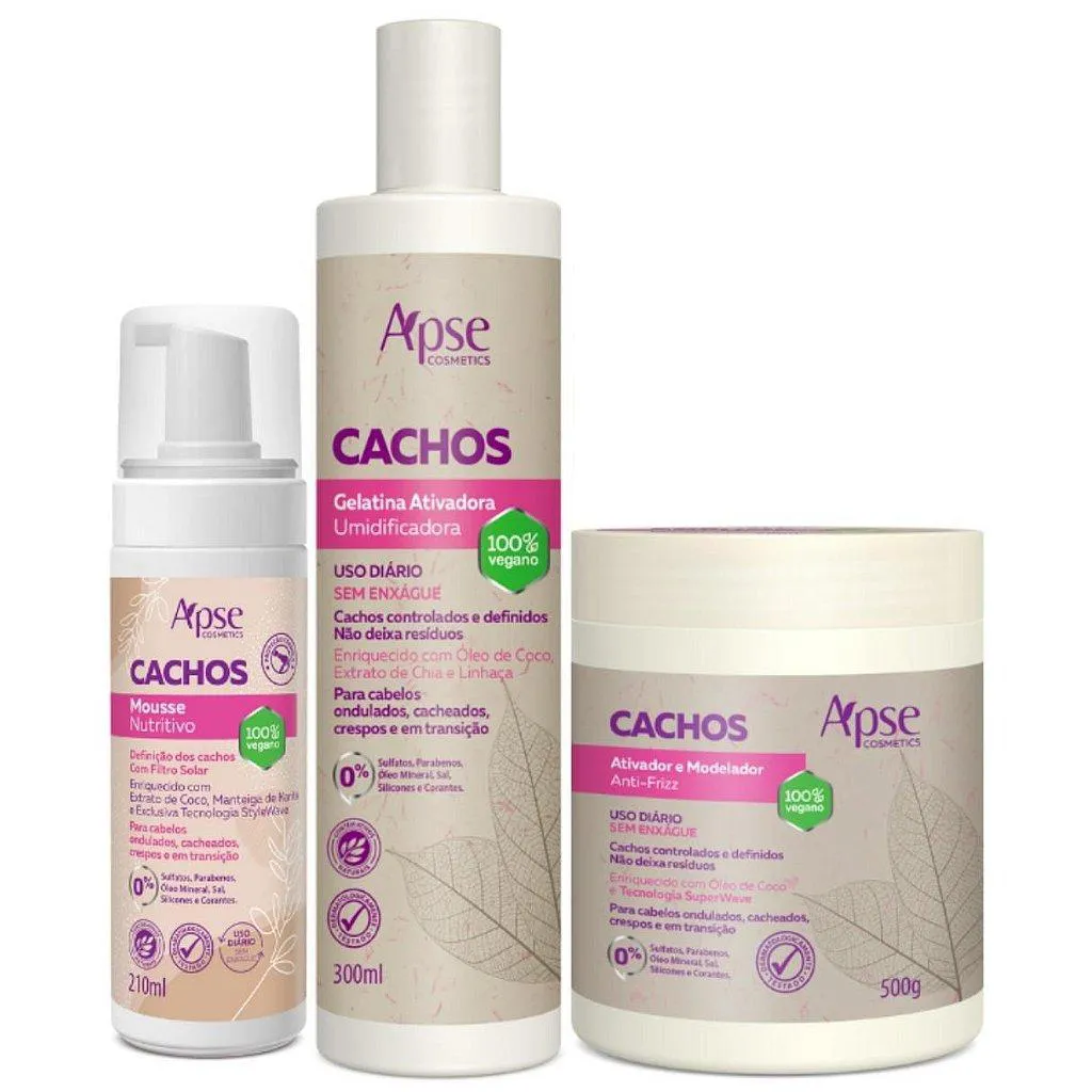 KIT CACHOS FINALIZADORES - ATIVADOR, GELATINA E MOUSSE