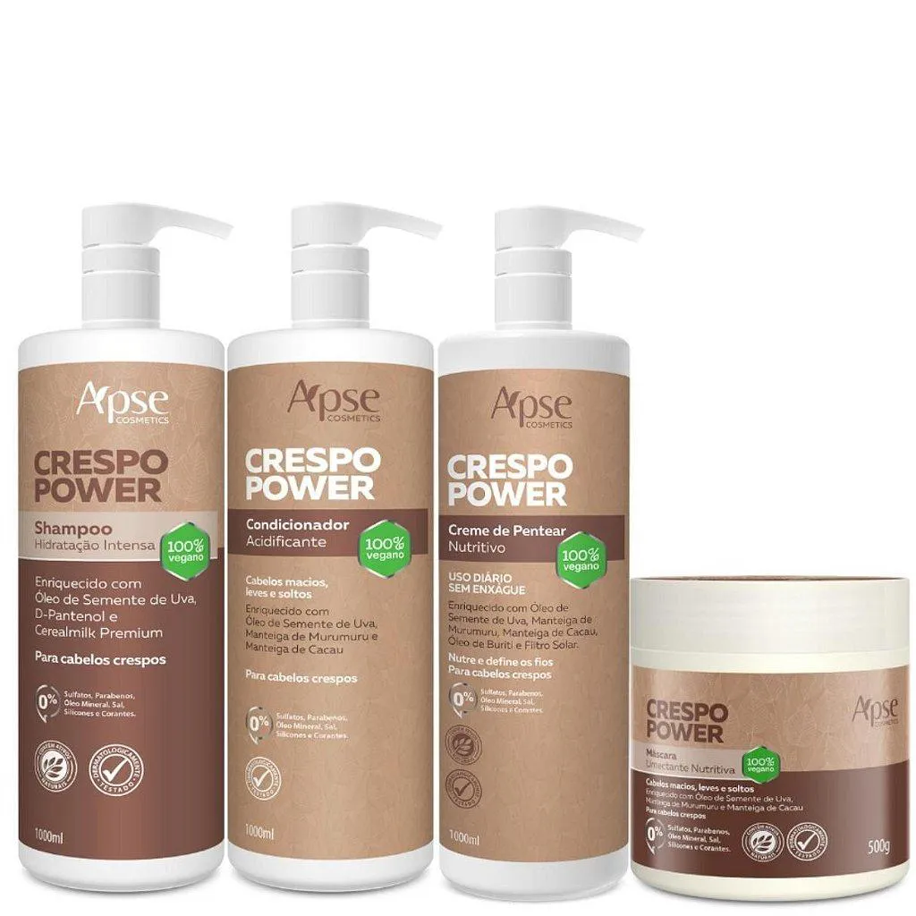 KIT CRESPO POWER SHAMPOO, CONDICIONADOR, MáSCARA E CREME DE PENTEAR - 4 ITENS