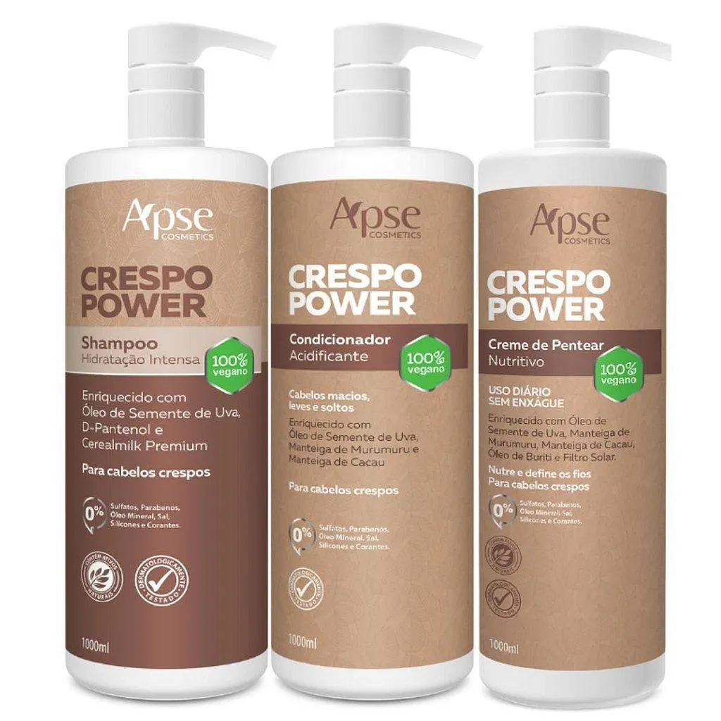 KIT CRESPO POWER COM SHAMPOO, CONDICIONADOR E CREME DE PENTEAR - 3 ITENS