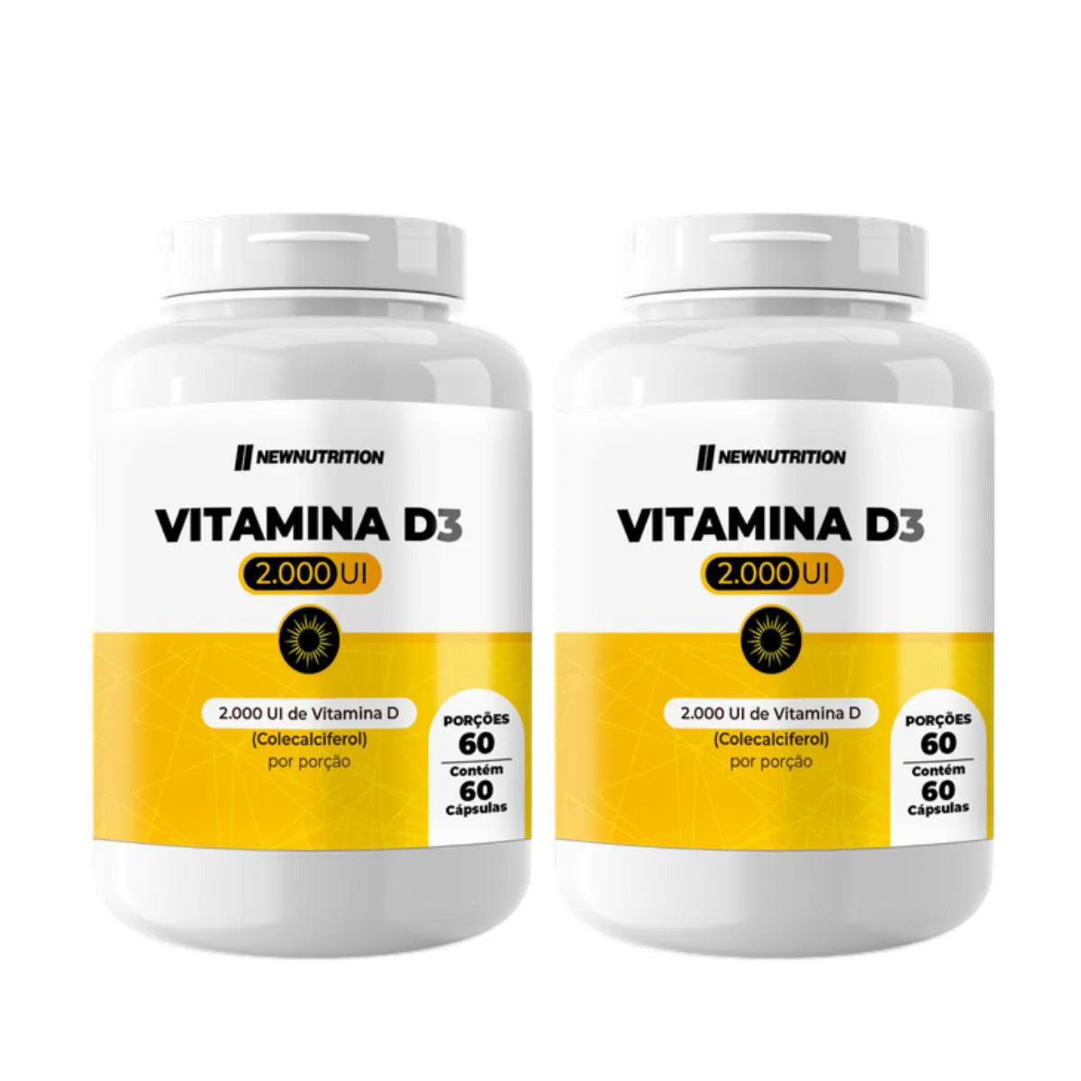 2X VITAMINA D3 2.000UI NEW NUTRITION 60 CáPSULAS SEM Sabor