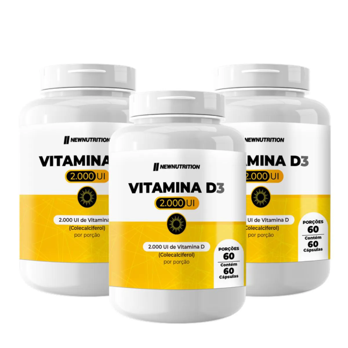 3X VITAMINA D3 2.000UI NEW NUTRITION 60 CáPSULAS SEM Sabor