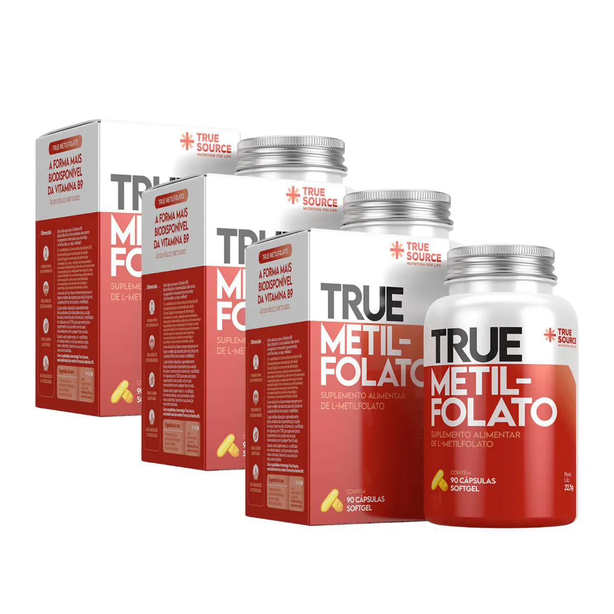 3X METILFOLATO ÁCIDO FóLICO METILADO TCM TRUE SOURCE 90 CáPSULAS SEM Sabor