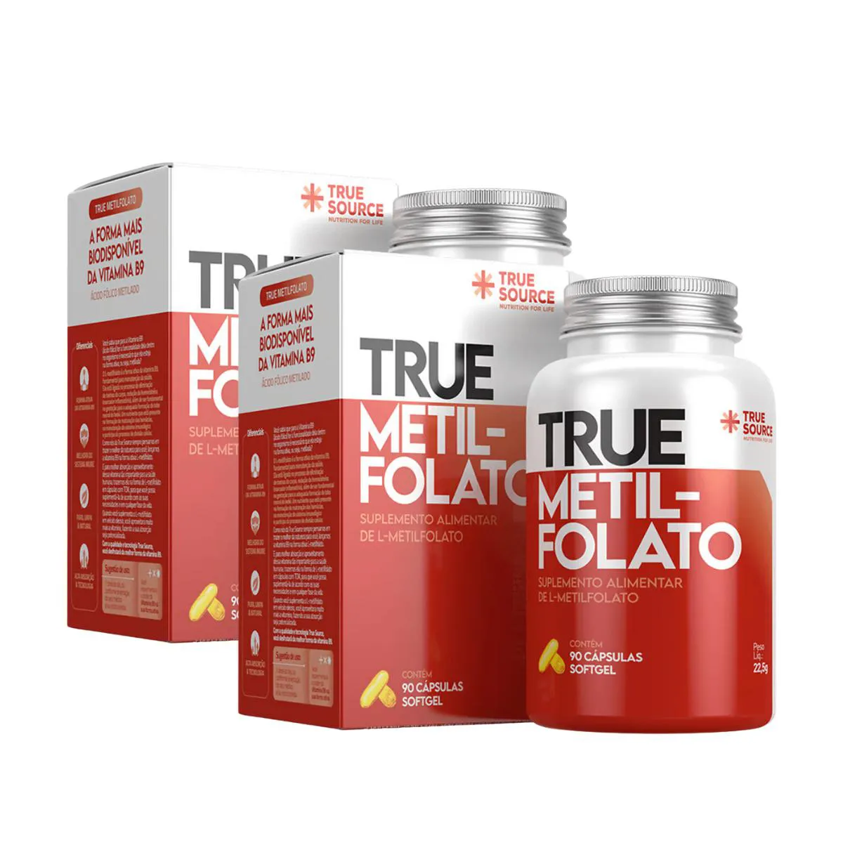 2X METILFOLATO ÁCIDO FóLICO METILADO TCM TRUE SOURCE 90 CáPSULAS SEM Sabor