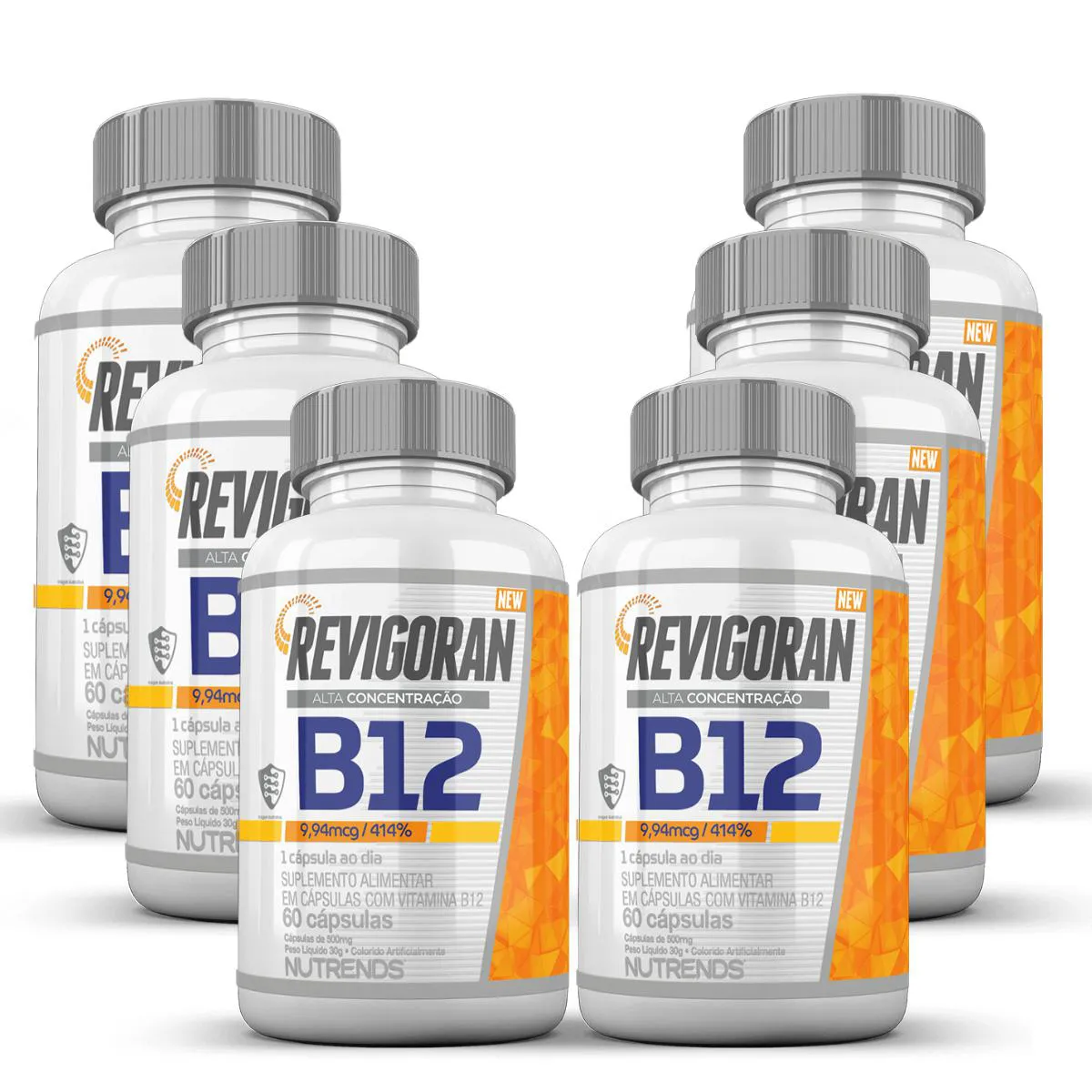 6X REVIGORAN VITAMINA B12 9,94MCG NUTRENDS 60 CáPSULAS SEM Sabor