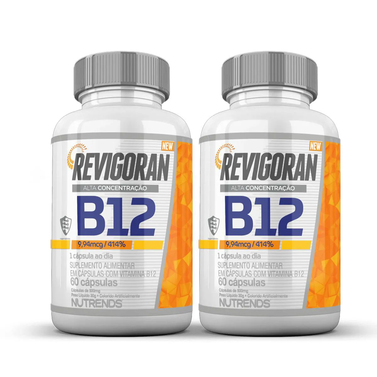 2X REVIGORAN VITAMINA B12 9,94MCG NUTRENDS 60 CáPSULAS SEM Sabor