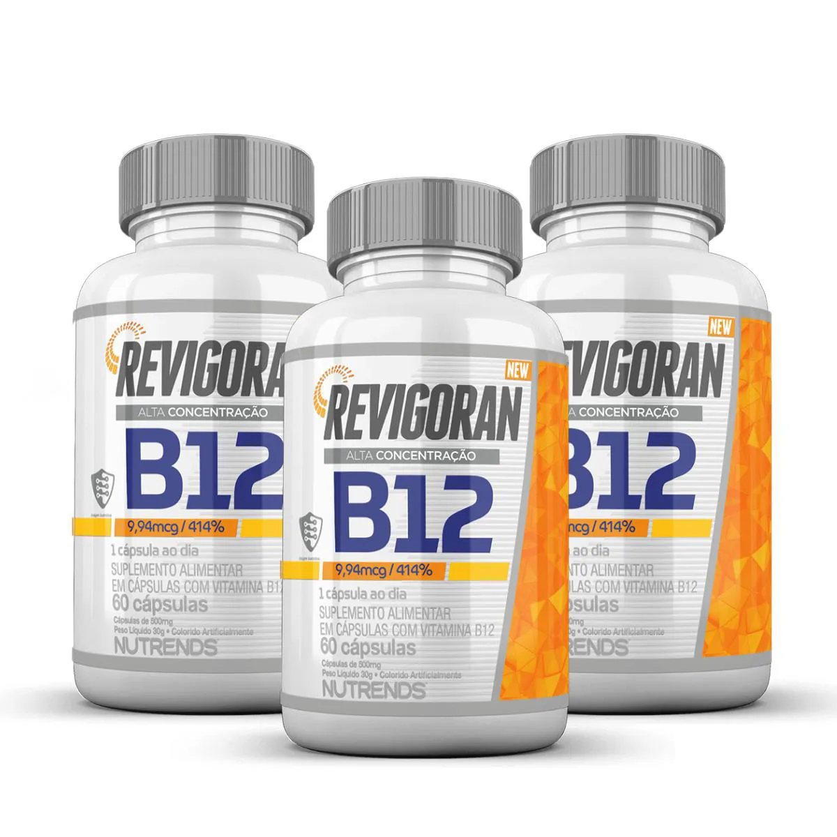 3X REVIGORAN VITAMINA B12 9,94MCG NUTRENDS 60 CáPSULAS SEM Sabor