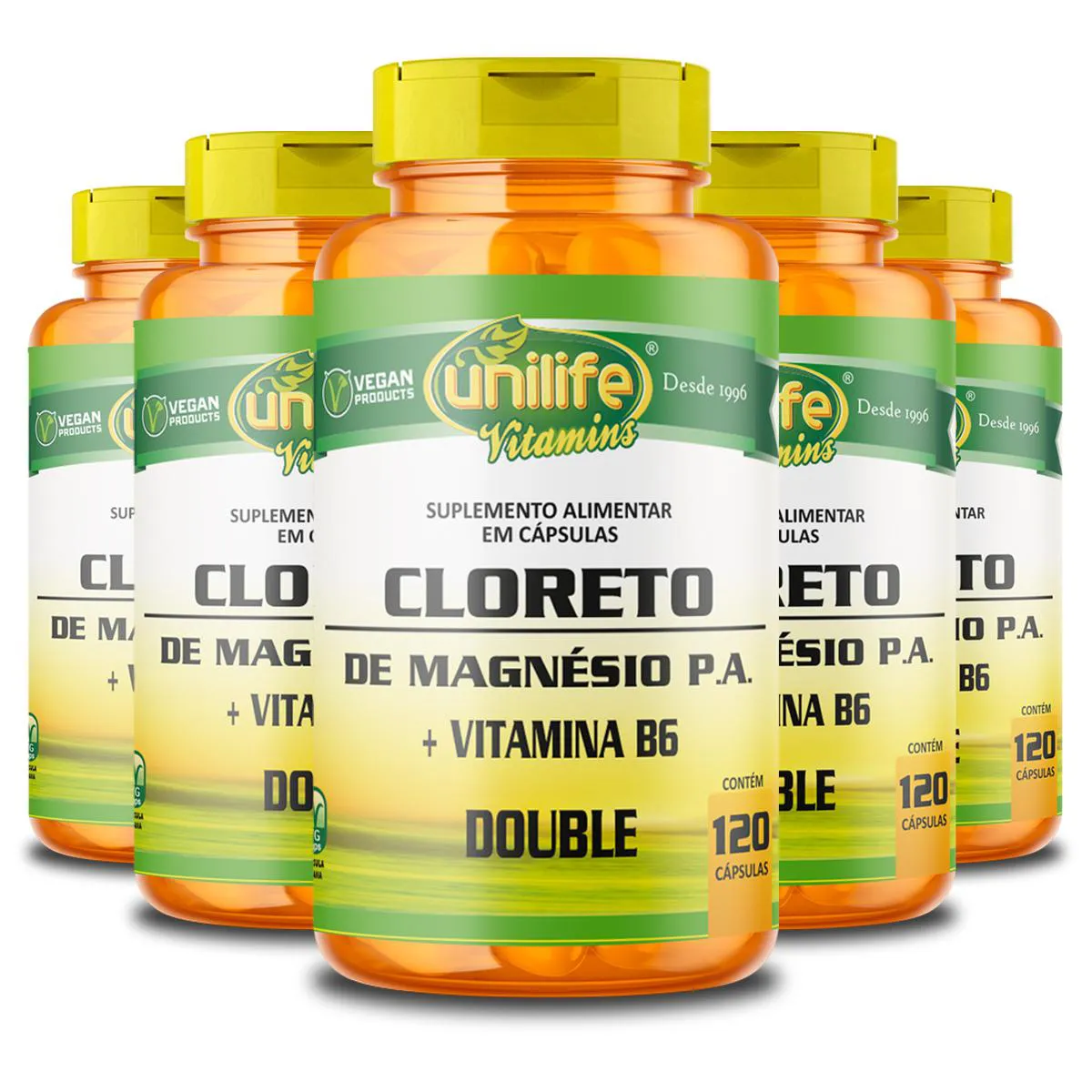 KIT 5 CLORETO DE MAGNéSIO P.A. 810MG UNILIFE 120 CáPSULAS