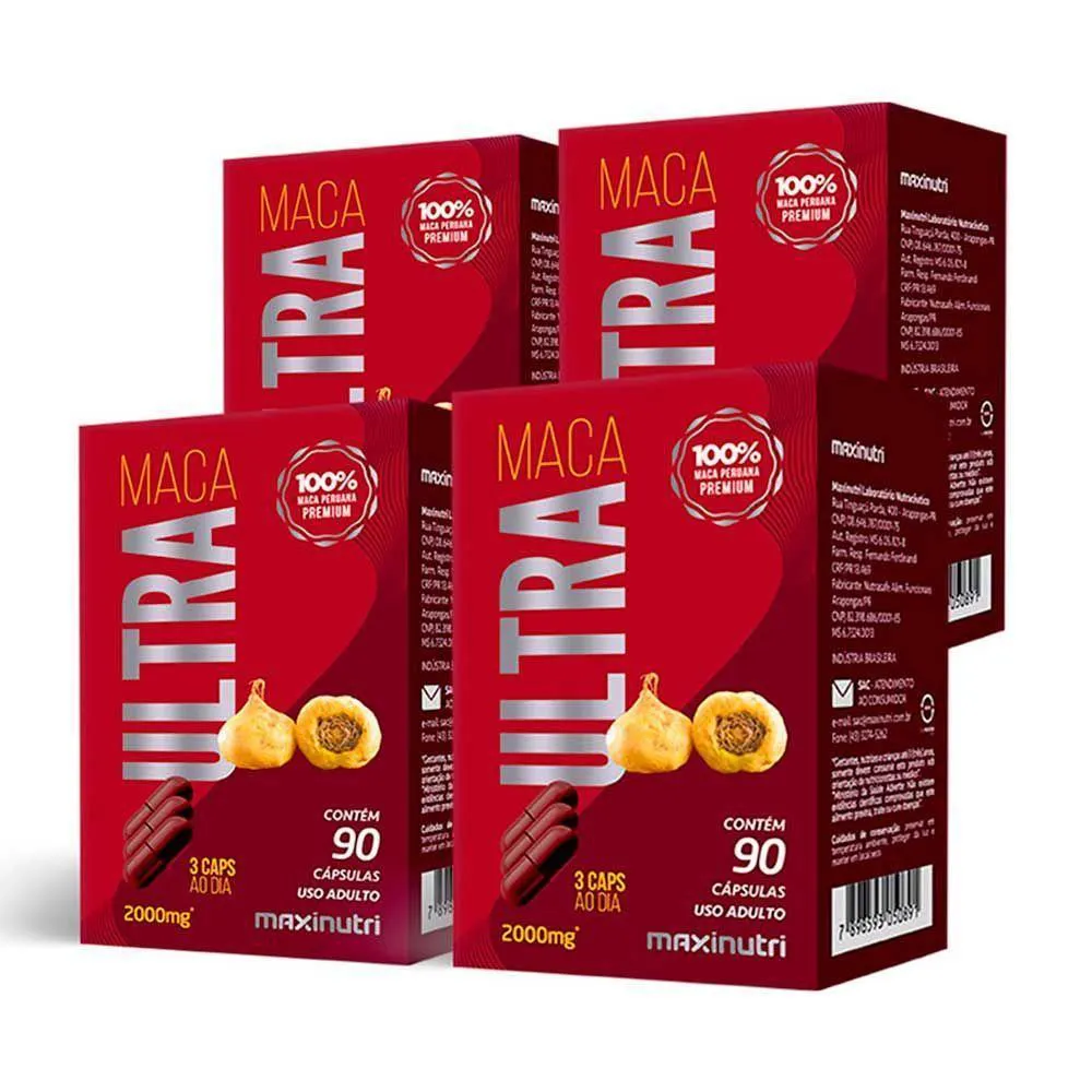KIT 04 MACA PERUANA ULTRA 2000MG 100% MACA MAXINUTRI 90 CAPS