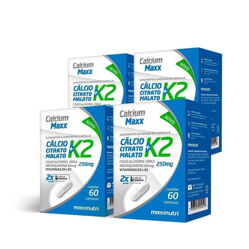 KIT 4 CALCIUM MAXX CáLCIO CITRATO MALATO K2 MAXINUTRI 60 CAP