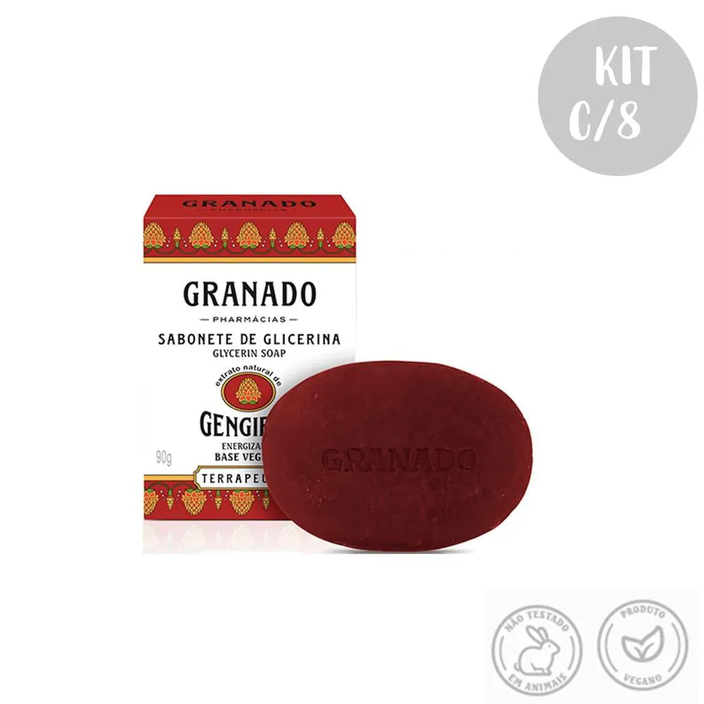 KIT C/ 8 SABONETES EM BARRA VEGETAL GLICERINA GENGIBRE 90G GRANADO