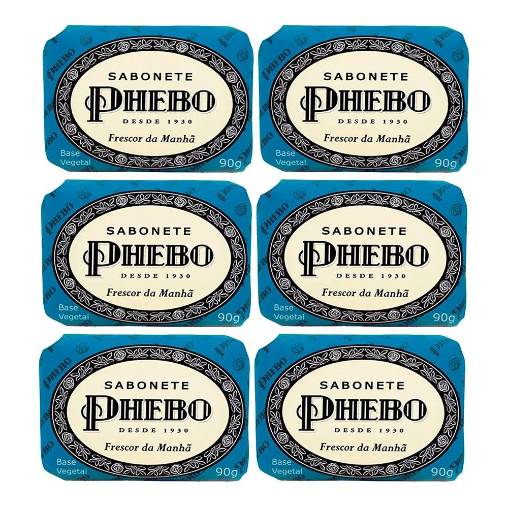 KIT 6 SABONETE BARRA FRESCOR DA MANHã GLICERINA VEGETAL ÓLEO DE PALMA 90G PHEBO