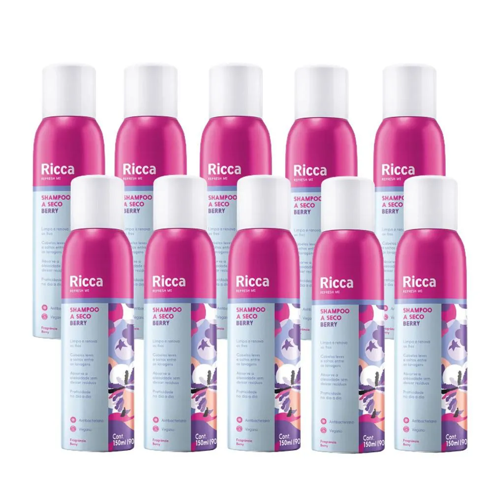 KIT 10 SHAMPOOS A SECO BERRIES SHAKEBERRY ANTIOLEOSIDADE RICCA 150ML