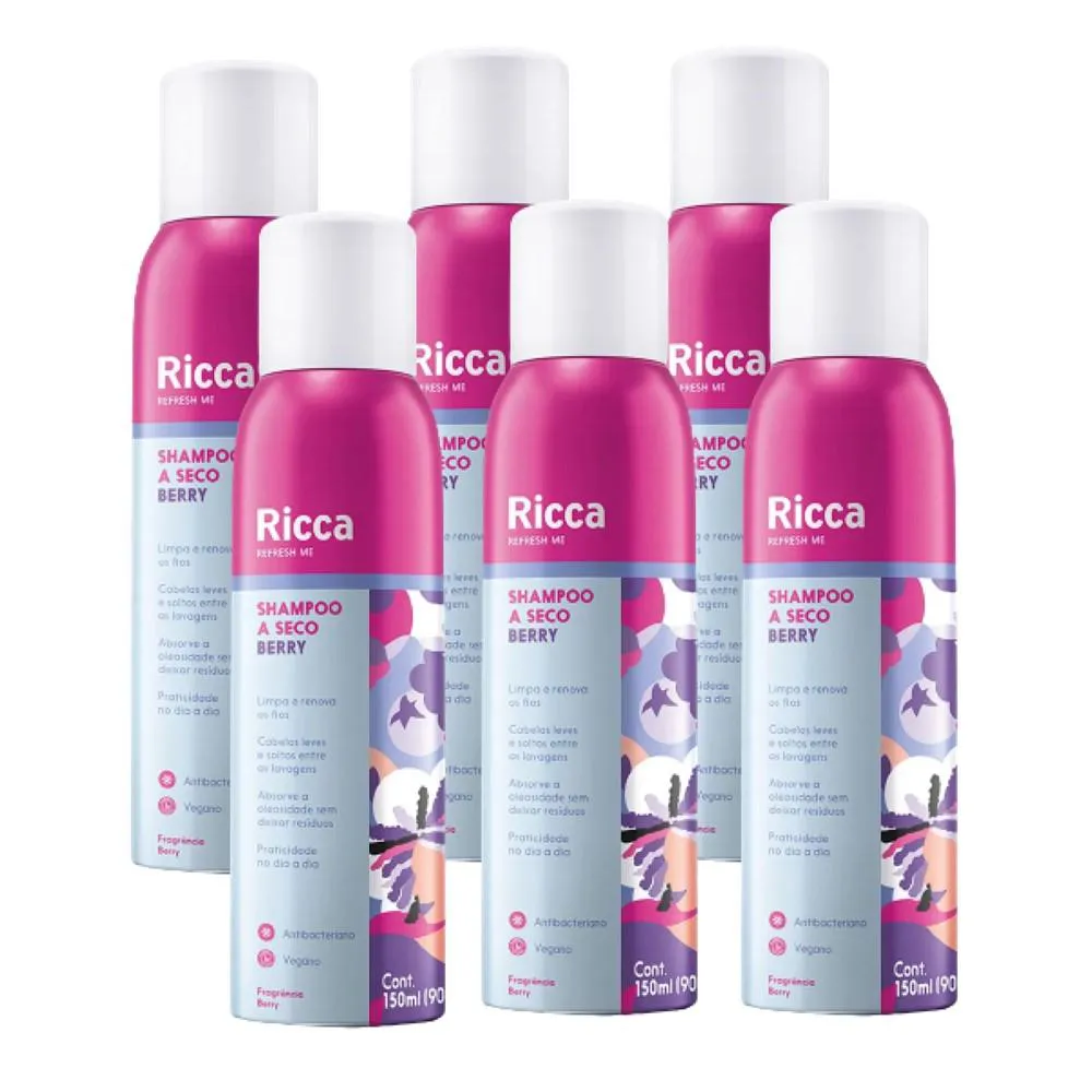 KIT 6 SHAMPOOS A SECO BERRIES SHAKEBERRY ANTIOLEOSIDADE RICCA 150ML