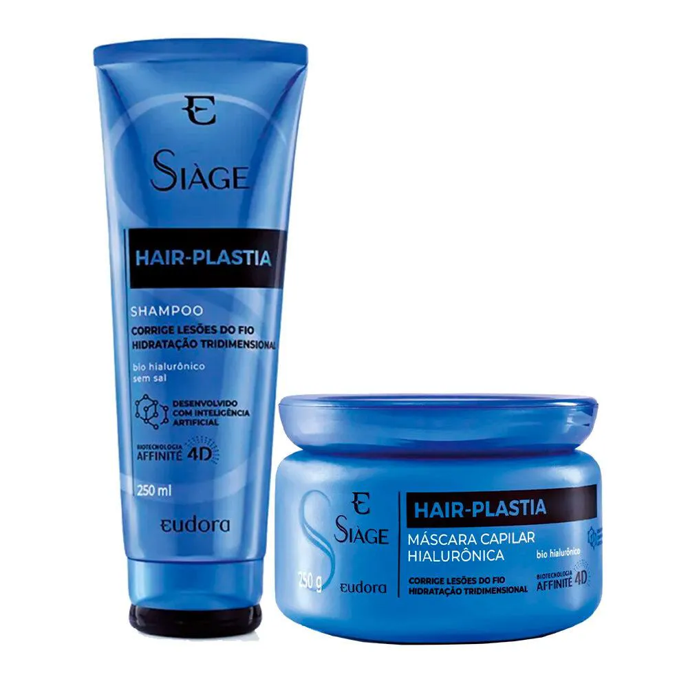 KIT SHAMPOO E MáSCARA CAPILAR HAIR PLASTIA HIDRATAçãO SIàGE