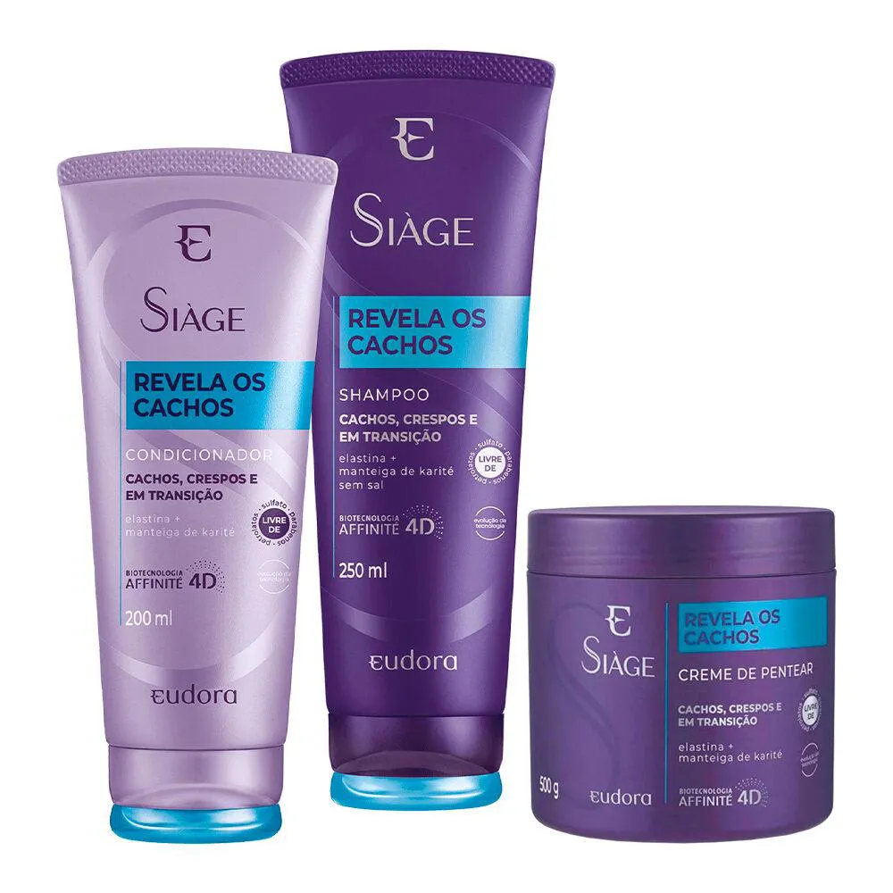 KIT SHAMPOO CONDICIONADOR E CREME REVELA OS CACHOS SIàGE