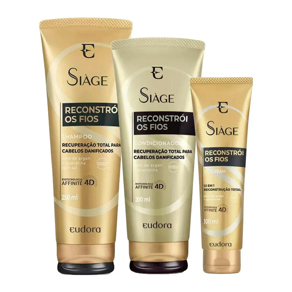 KIT SHAMPOO CONDICIONADOR E CC CREAM RECONSTRóI OS FIOS RECONSTRUçãO REPARAçãO SIàGE
