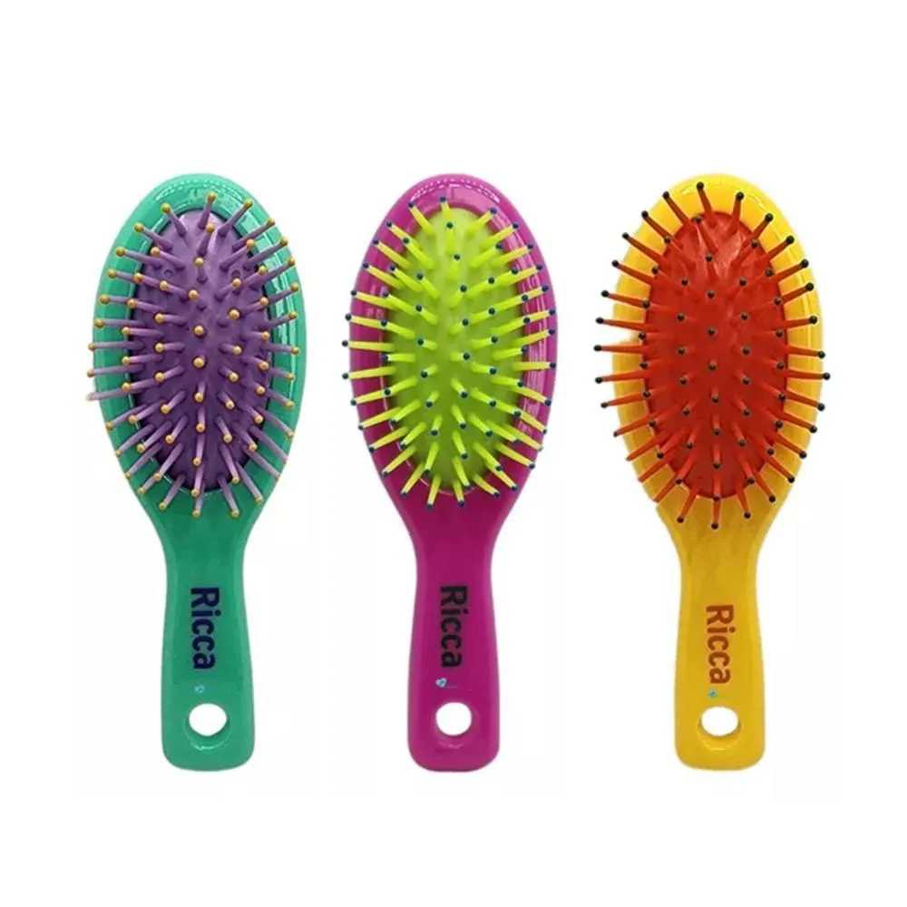 KIT 3 MINI ESCOVAS DE CABELO COLLORS ESCOVINHA DE BOLSA VIAGEM CORES SORTIDAS RICCA