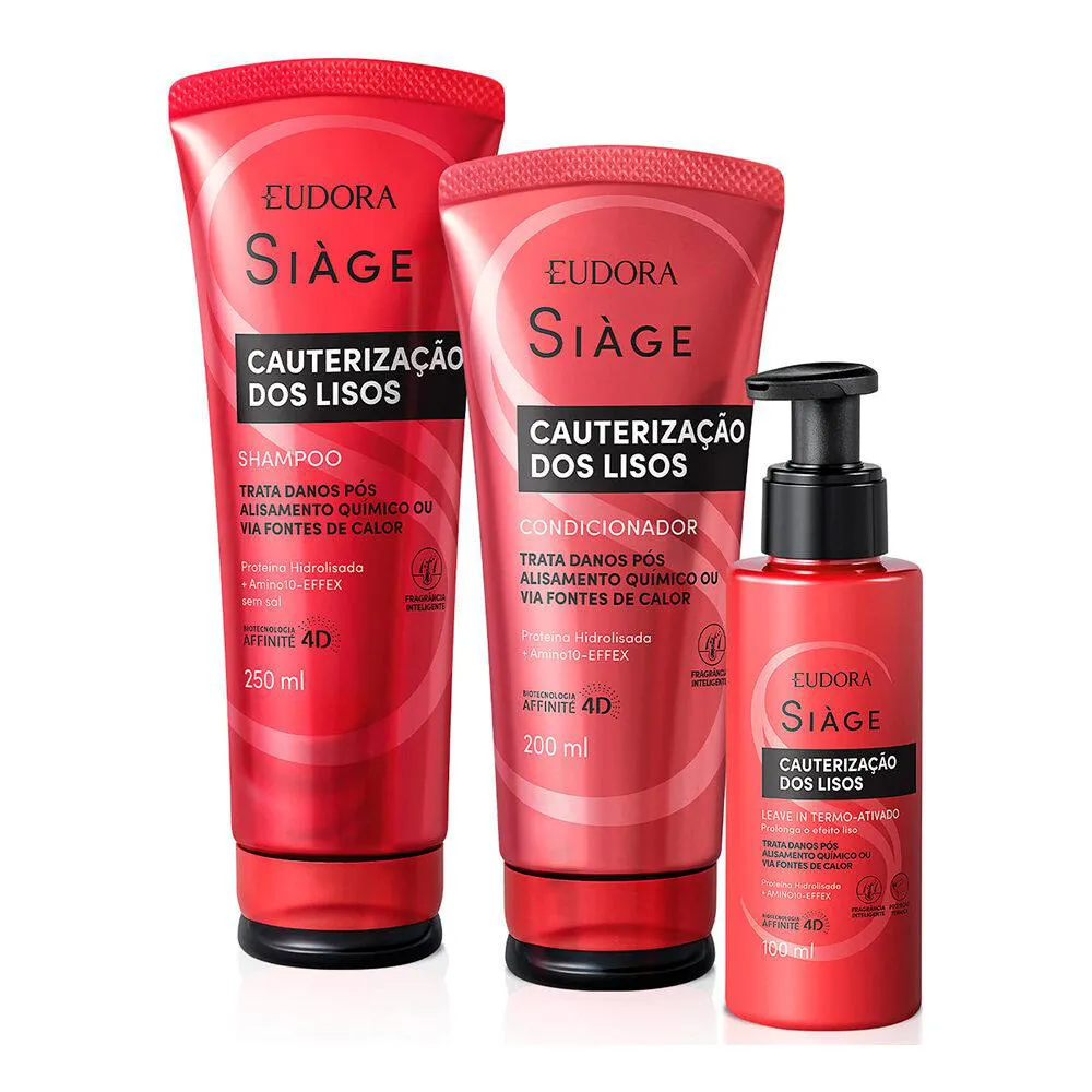 KIT SHAMPOO CONDICIONADOR LEAVE IN CAUTERIZAçãO LISOS EUDORA