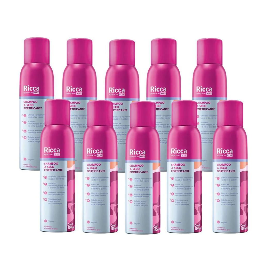 KIT 10 SHAMPOOS A SECO FORTIFICANTE RECONSTRUçãO DOS FIOS ANTIOLEOSIDADE RICCA 150ML