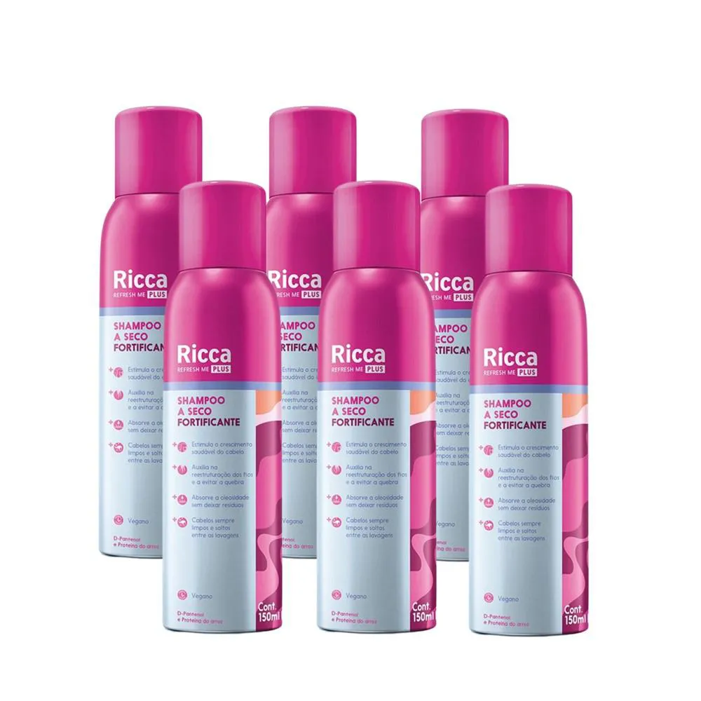 KIT 6 SHAMPOOS A SECO FORTIFICANTE RECONSTRUçãO DOS FIOS ANTIOLEOSIDADE RICCA 150ML